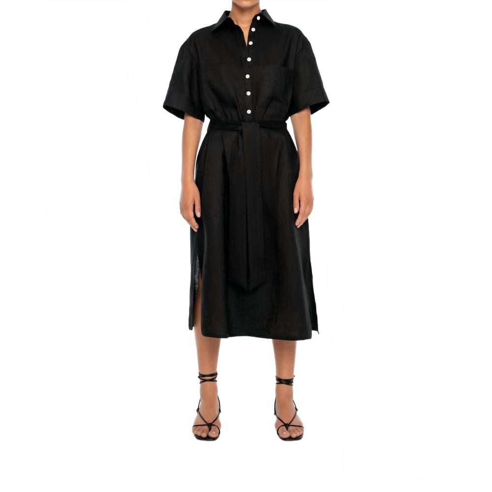 NEW DĀL THE LABEL midi linen shirtdress in black